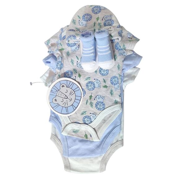 Little Beginnings Blue and Gray Boy's Set with Hat and Socks NWT Size 0-3 Months - Picture 1 of 8